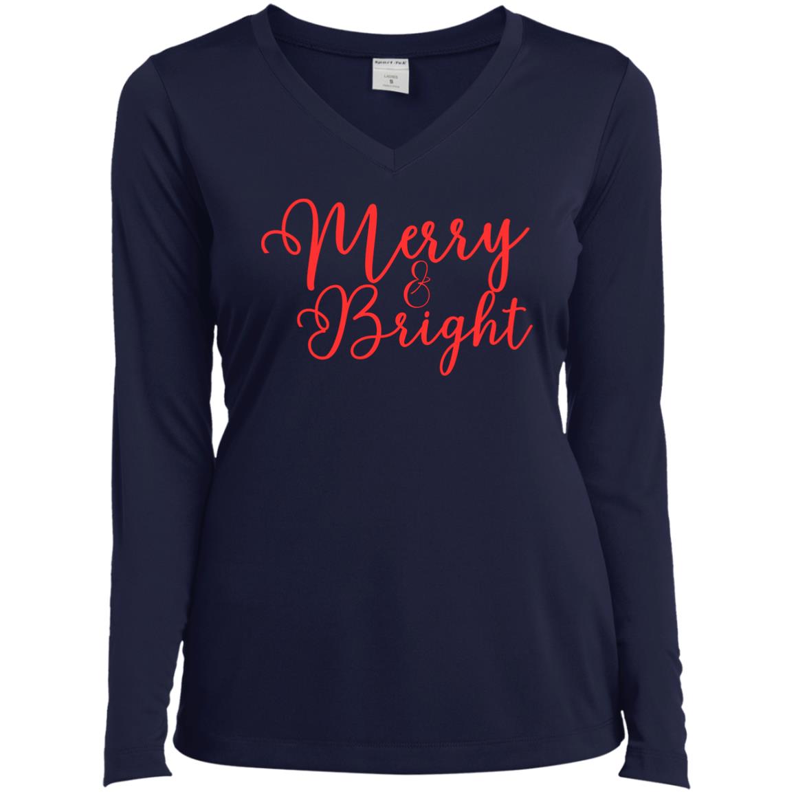 Merry & Bright Ladies’ Long Sleeve Performance V-Neck Tee