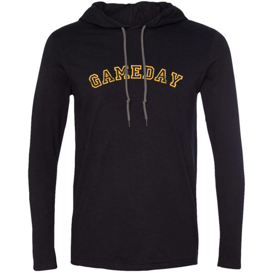 Game Day Varsity Block Curved Yellow 987 Gildan LS T-Shirt Hoodie