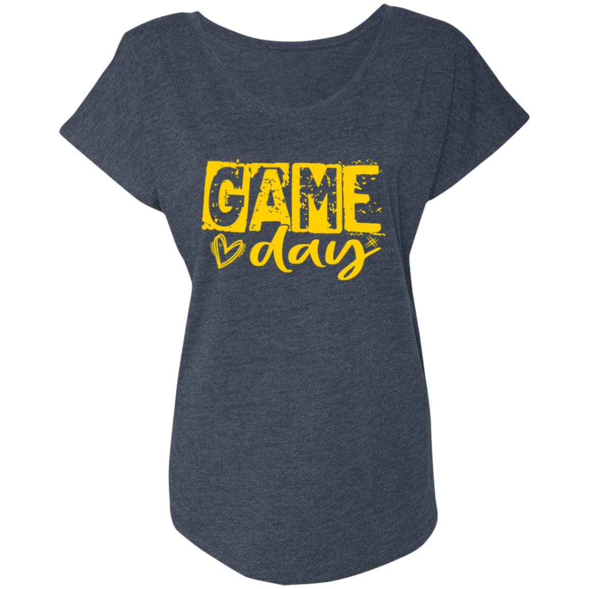 Game Day Grunge Yellow NL6760 Ladies' Triblend Dolman Sleeve
