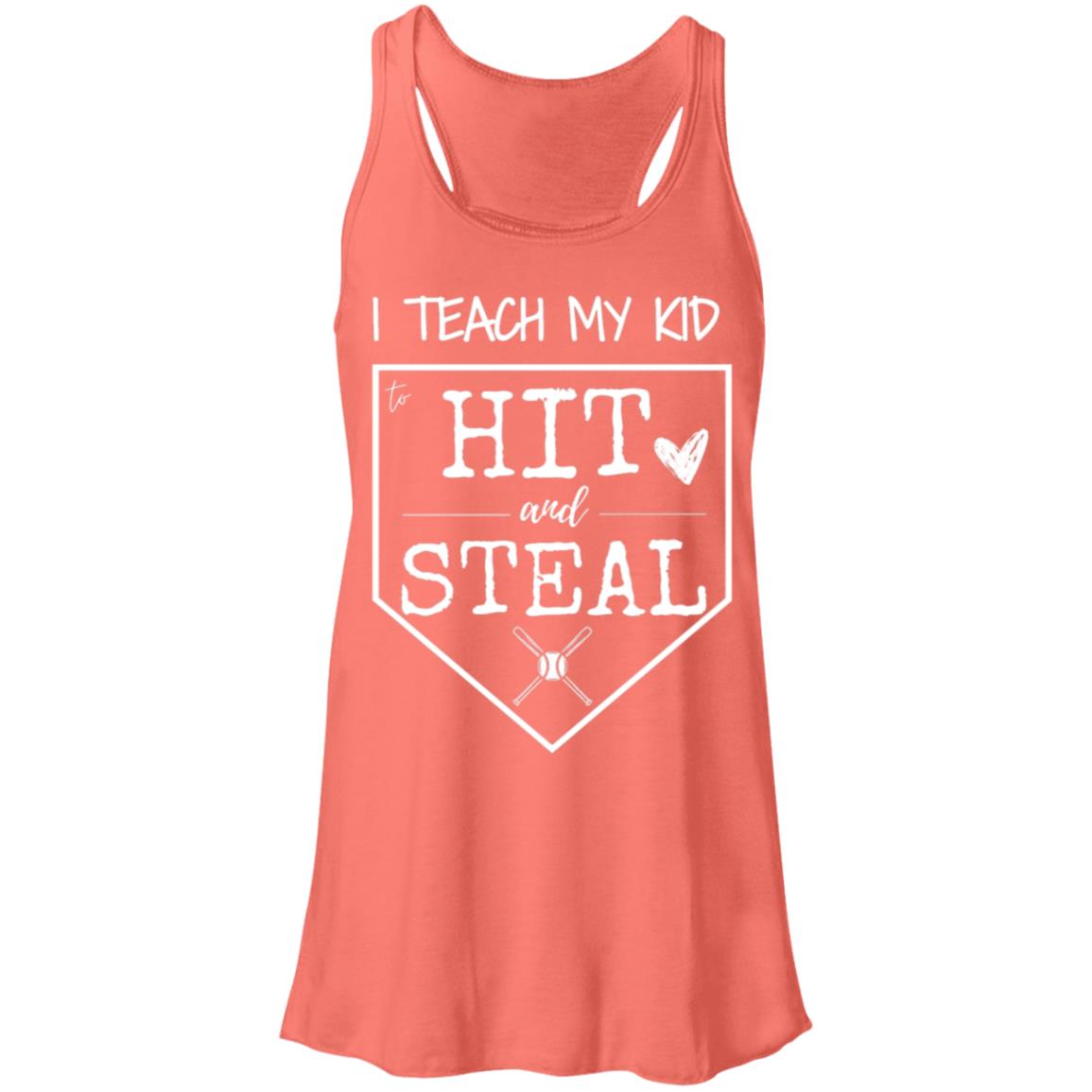 I teach my kid to hit and steal white B8800 Flowy Racerback Tank