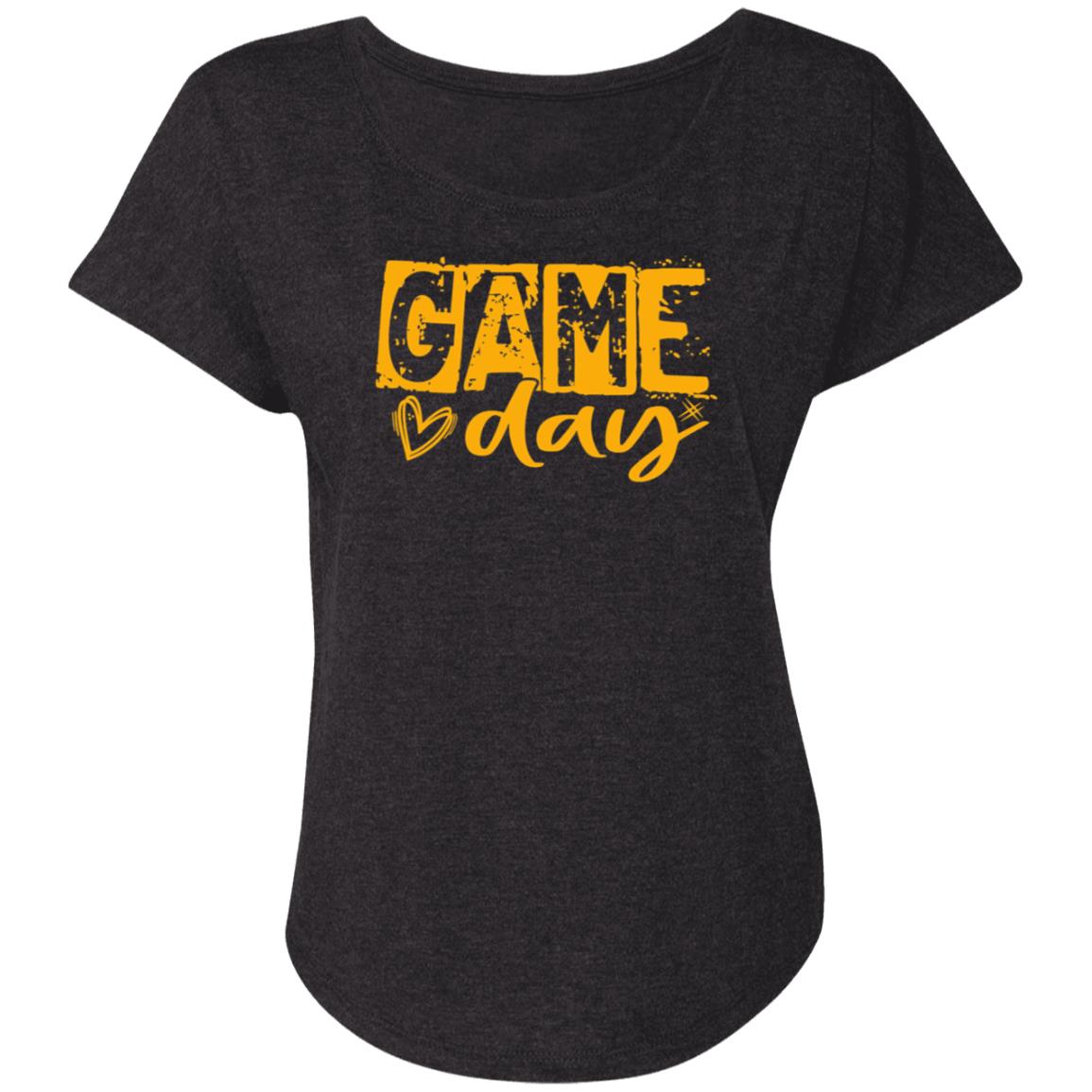 Game Day Grunge Yellow NL6760 Ladies' Triblend Dolman Sleeve