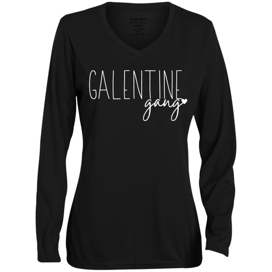 Galentine Gang Ladies' Moisture-Wicking Long Sleeve V-Neck Tee