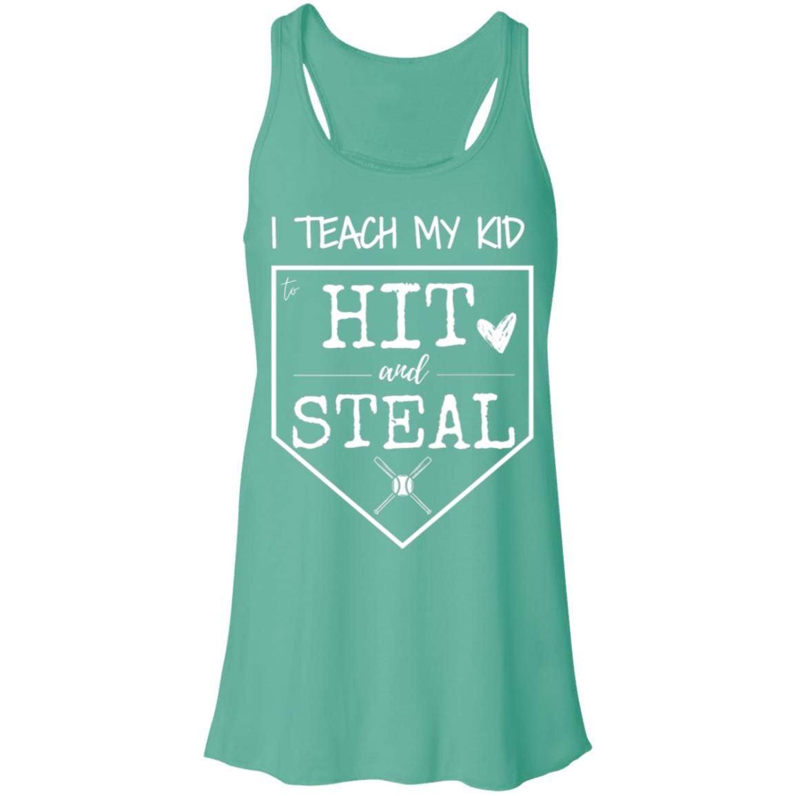 I teach my kid to hit and steal white B8800 Flowy Racerback Tank