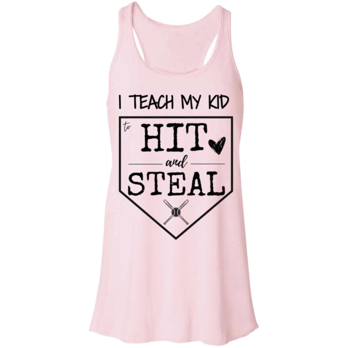 I teach my kid to hit and steal black  B8800 Flowy Racerback Tank