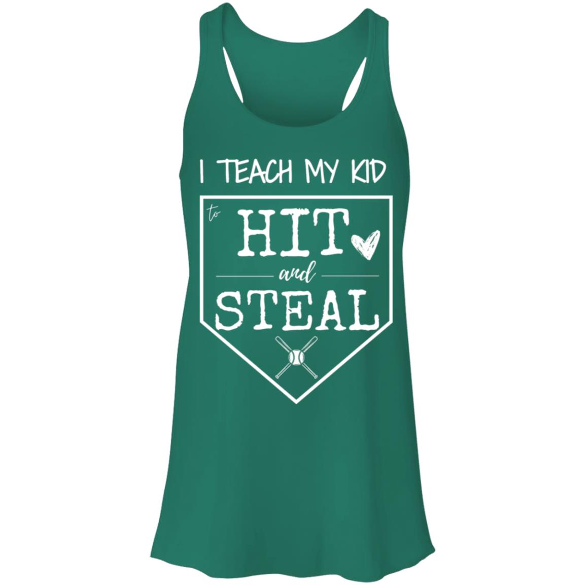 I teach my kid to hit and steal white B8800 Flowy Racerback Tank