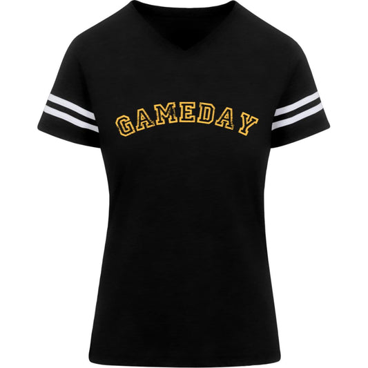 Game Day Varsity Block Curved Yellow 3537 LAT Womens Football Tee