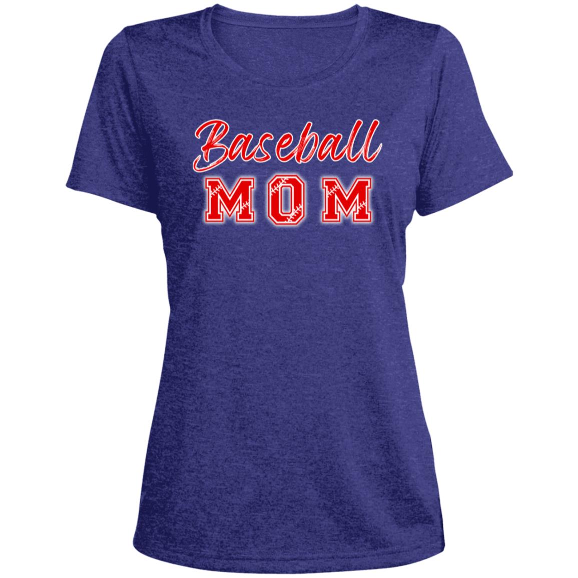 Baseball Mom  with baseball letters LST360 Ladies' Heather Scoop Neck Performance Tee