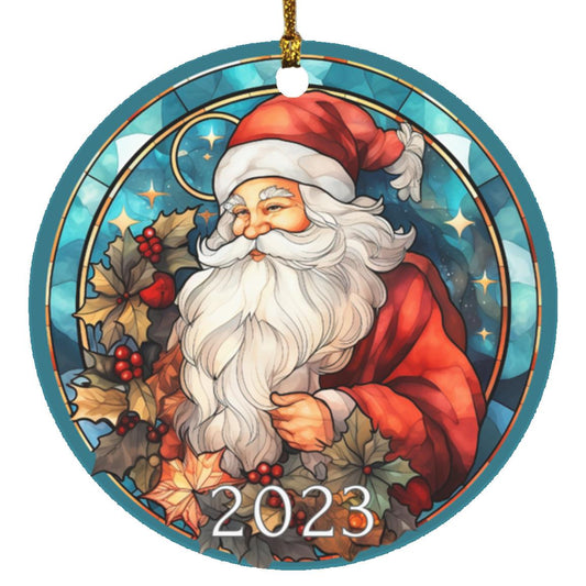 Stained Glass Santa Ornament - Teal