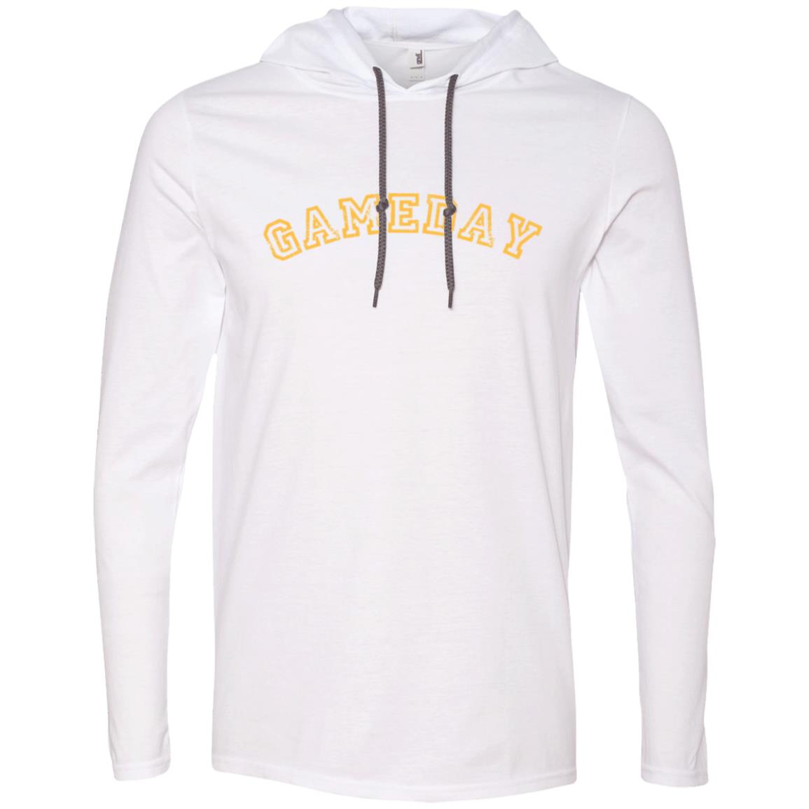 Game Day Varsity Block Curved Yellow 987 Gildan LS T-Shirt Hoodie