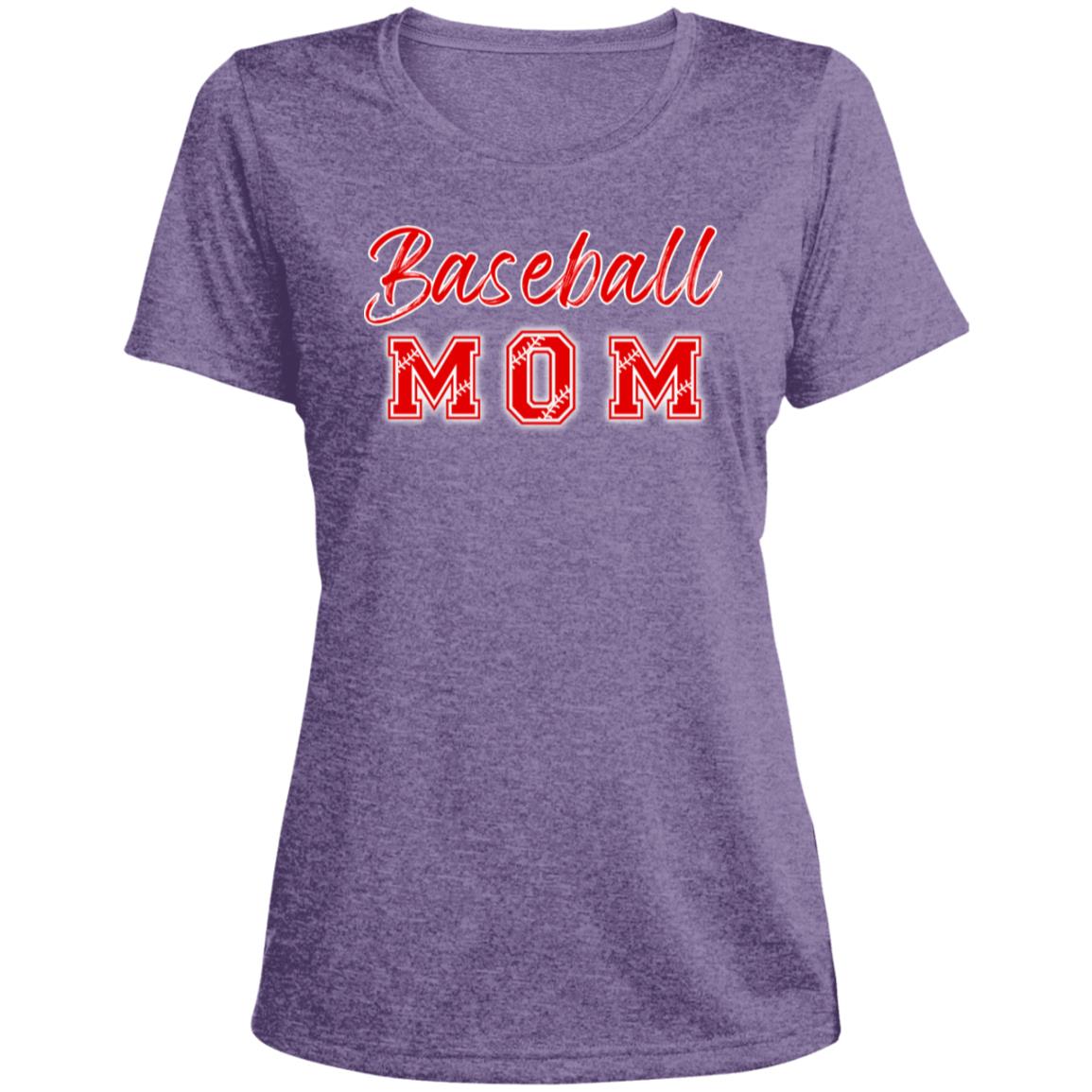 Baseball Mom  with baseball letters LST360 Ladies' Heather Scoop Neck Performance Tee