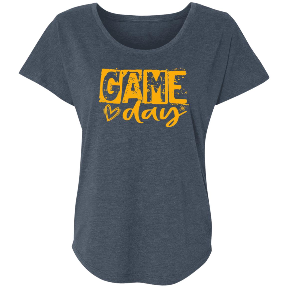 Game Day Grunge Yellow NL6760 Ladies' Triblend Dolman Sleeve