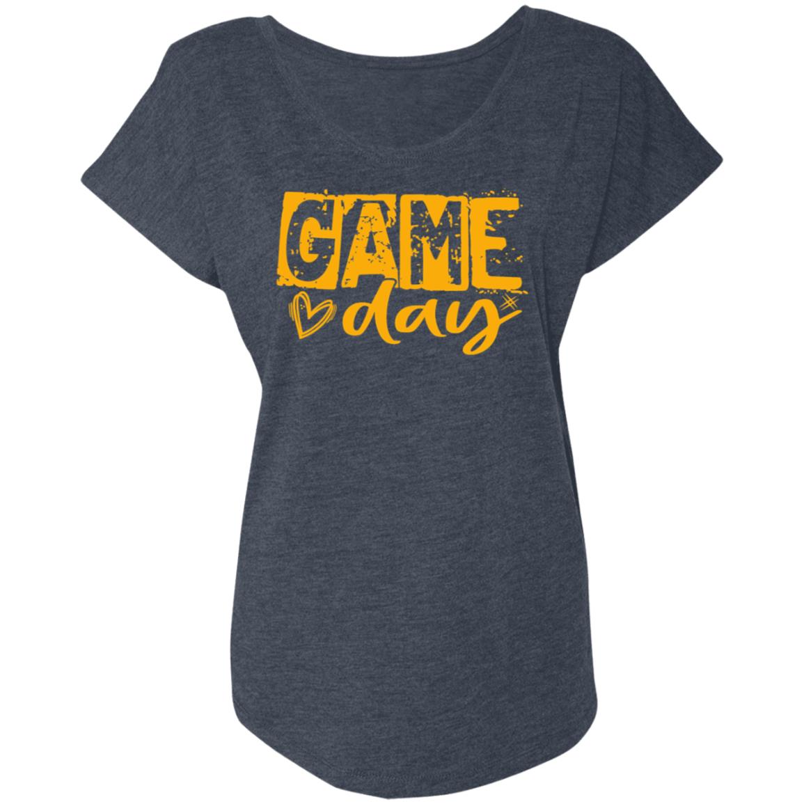 Game Day Grunge Yellow NL6760 Ladies' Triblend Dolman Sleeve