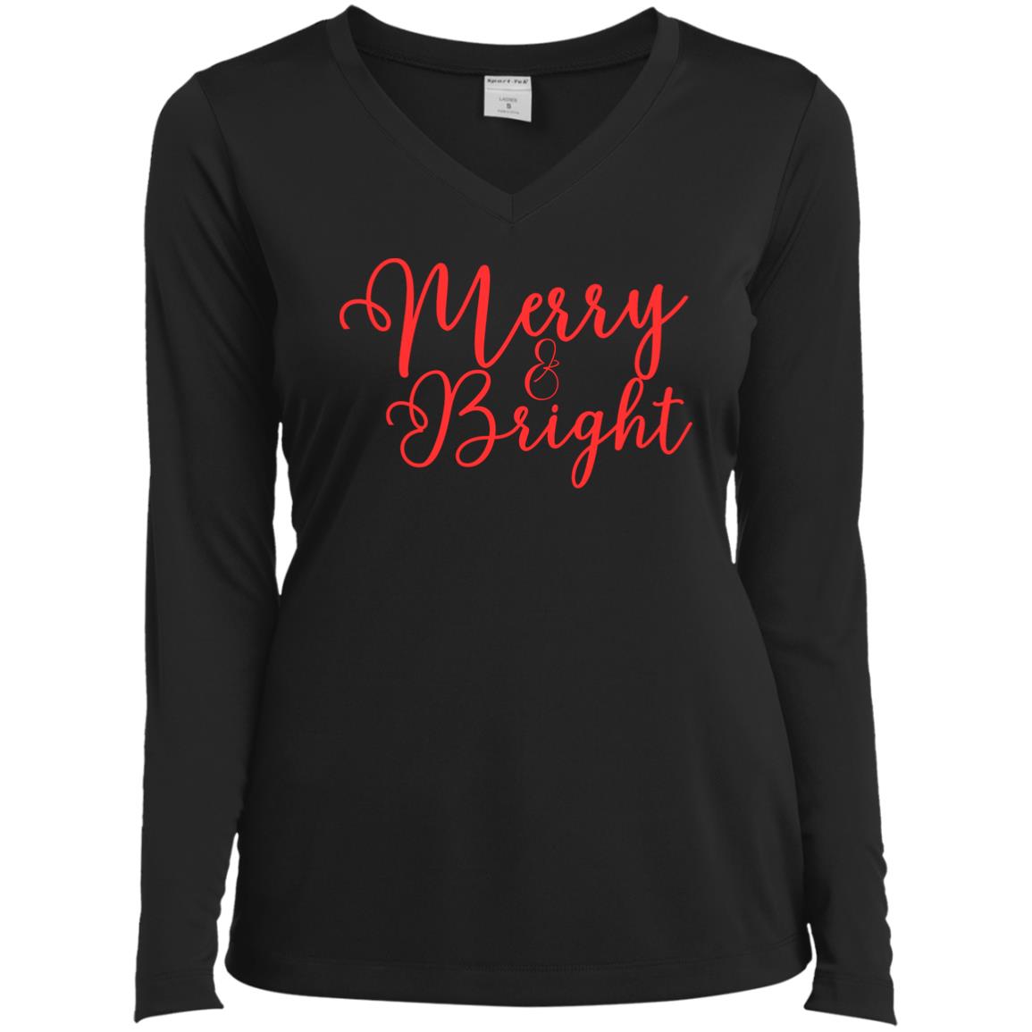 Merry & Bright Ladies’ Long Sleeve Performance V-Neck Tee