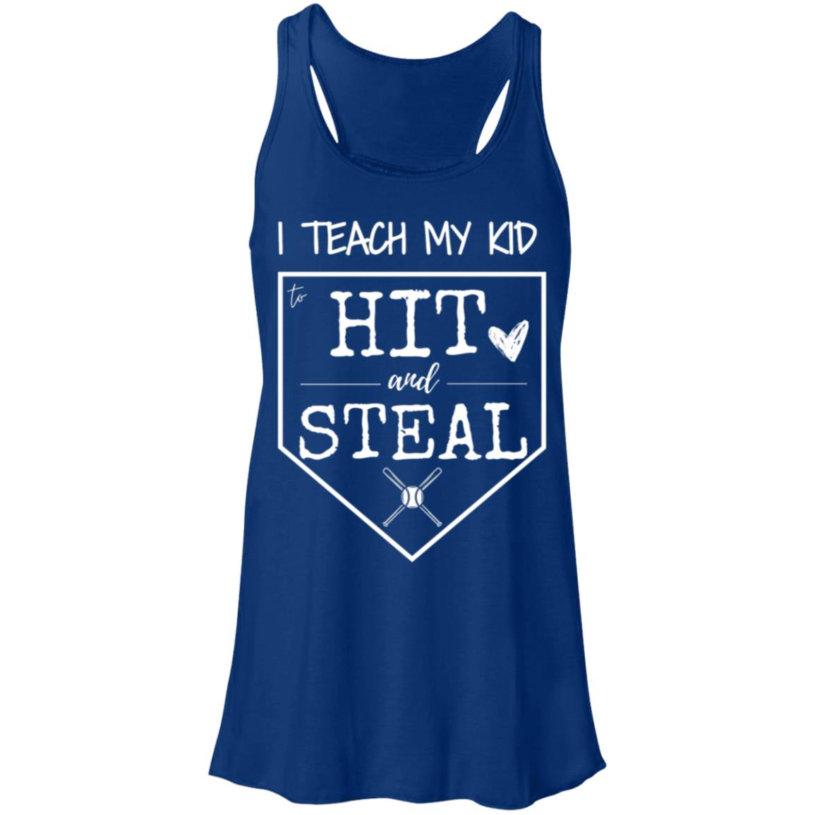 I teach my kid to hit and steal white B8800 Flowy Racerback Tank