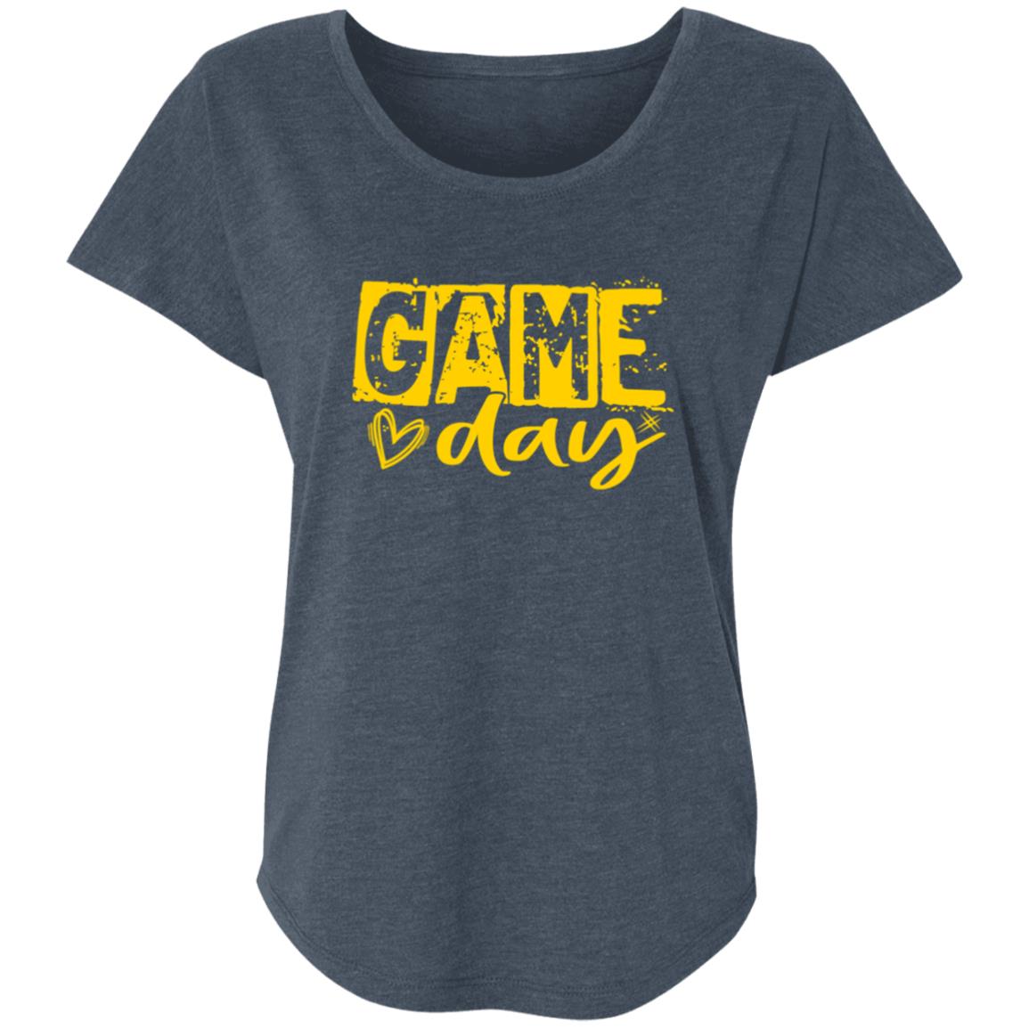 Game Day Grunge Yellow NL6760 Ladies' Triblend Dolman Sleeve