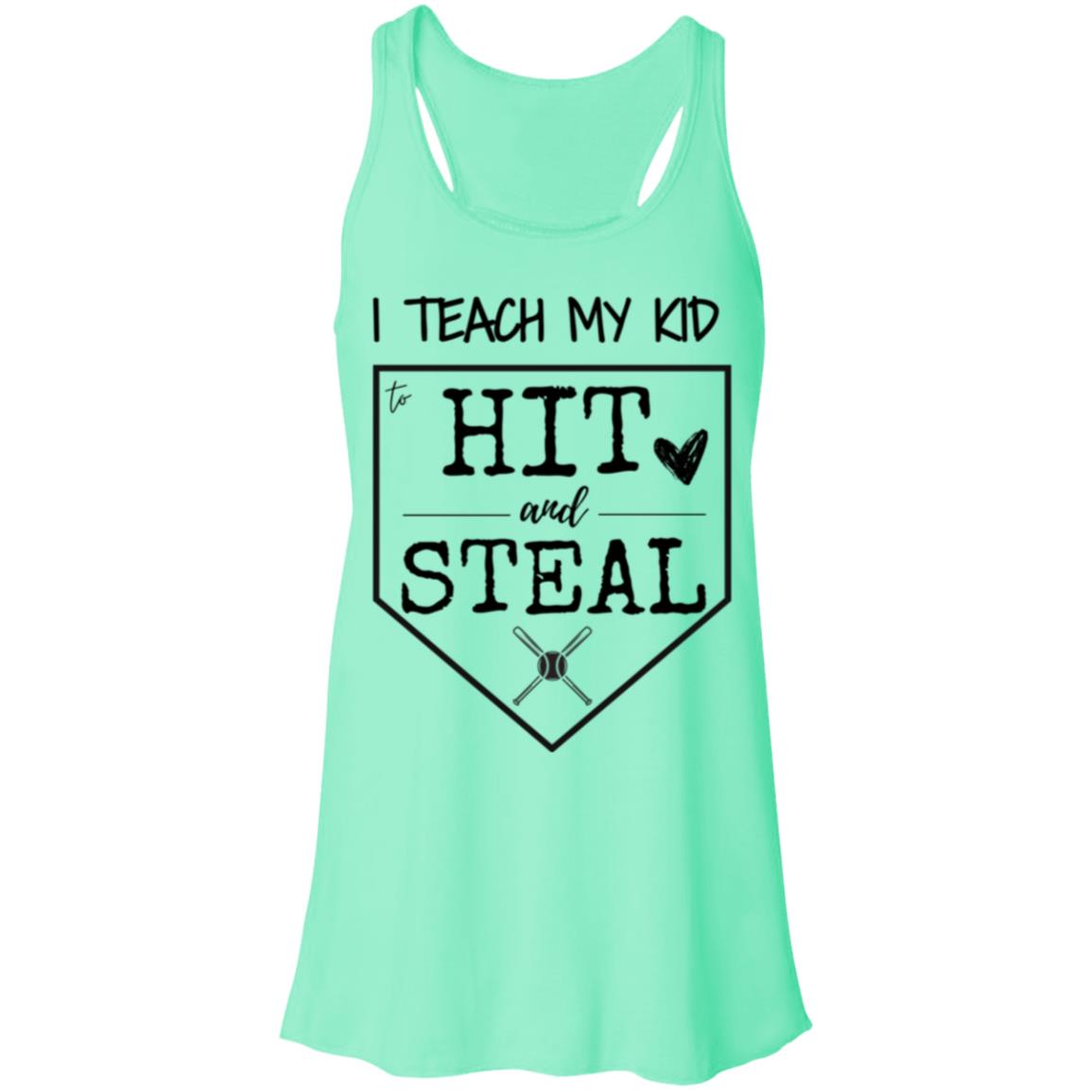 I teach my kid to hit and steal black  B8800 Flowy Racerback Tank