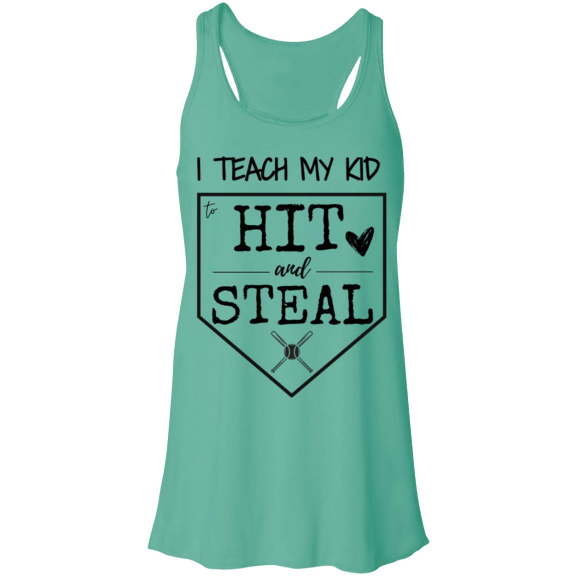 I teach my kid to hit and steal black  B8800 Flowy Racerback Tank