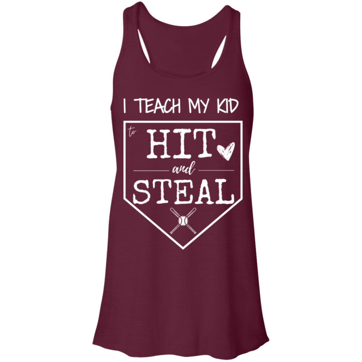 I teach my kid to hit and steal white B8800 Flowy Racerback Tank