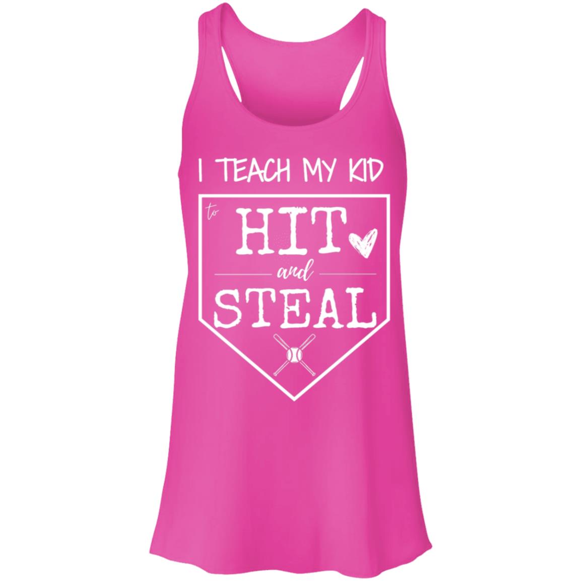 I teach my kid to hit and steal white B8800 Flowy Racerback Tank