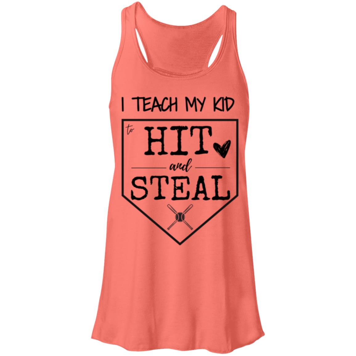 I teach my kid to hit and steal black  B8800 Flowy Racerback Tank