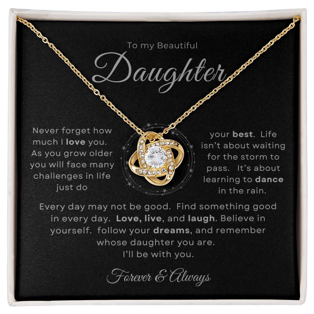 To my Beautiful Daughter Love Knot Pendant - Silver Card