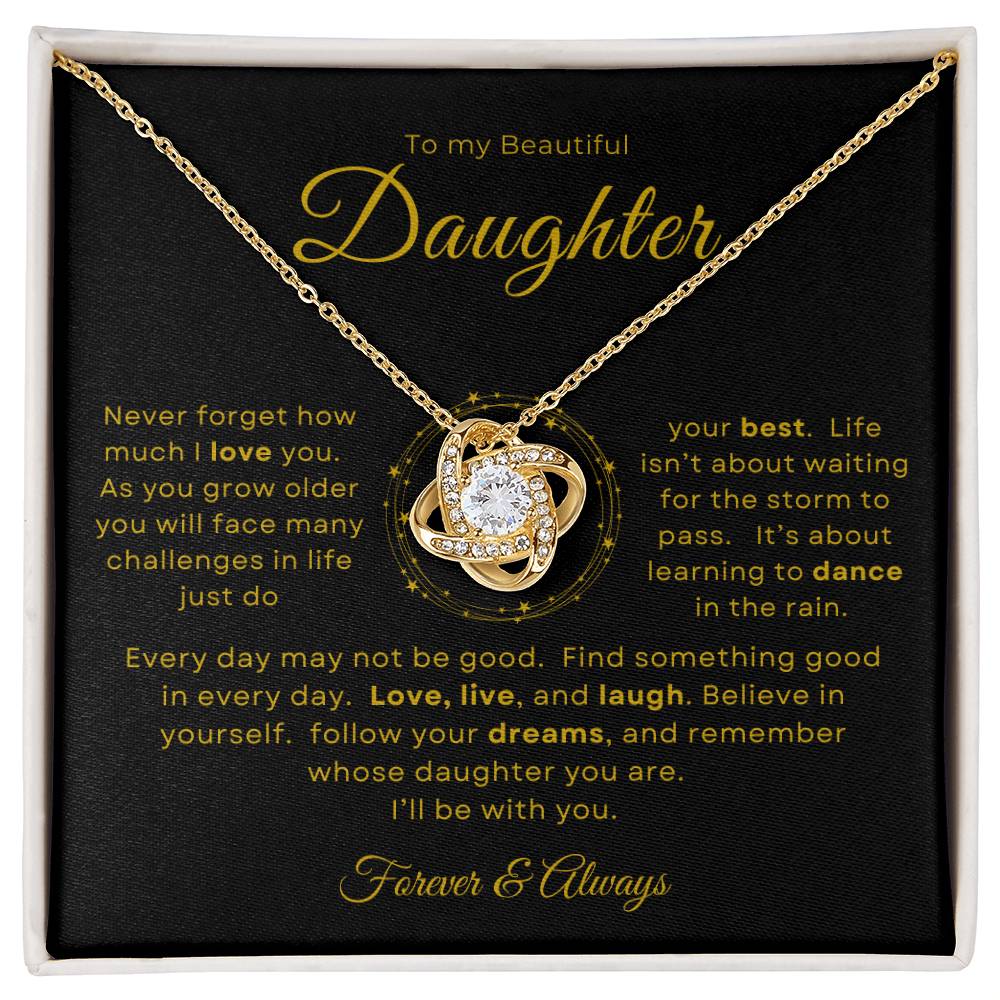 To my Beautiful Daughter Love Knot Pendant - Gold Card