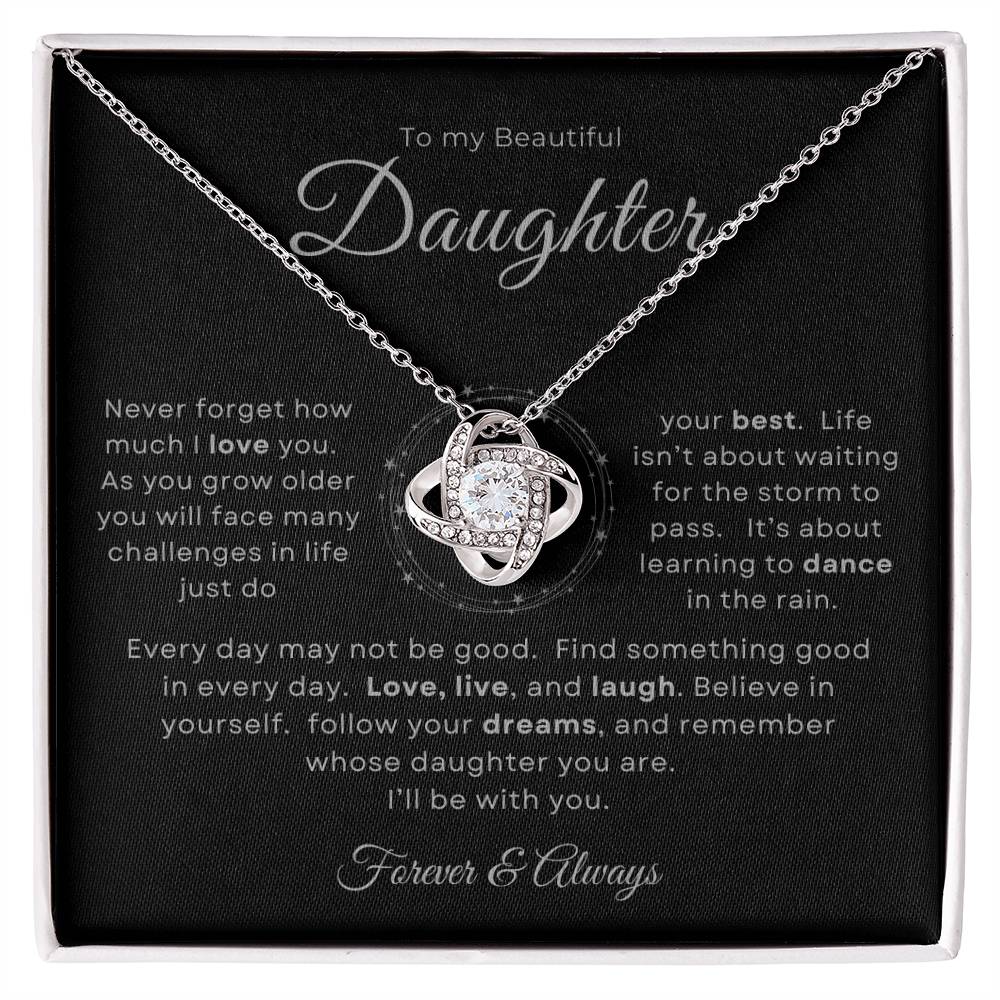 To my Beautiful Daughter Love Knot Pendant - Silver Card