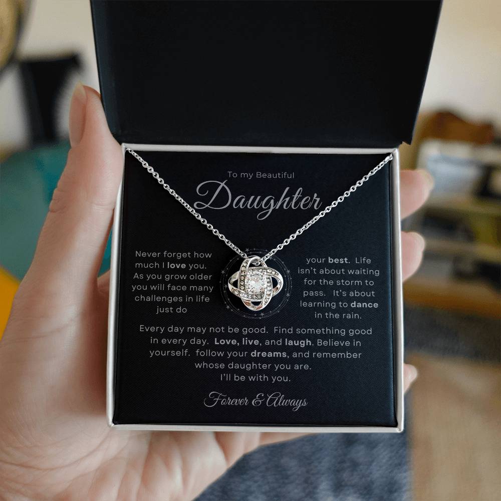 To my Beautiful Daughter Love Knot Pendant - Silver Card