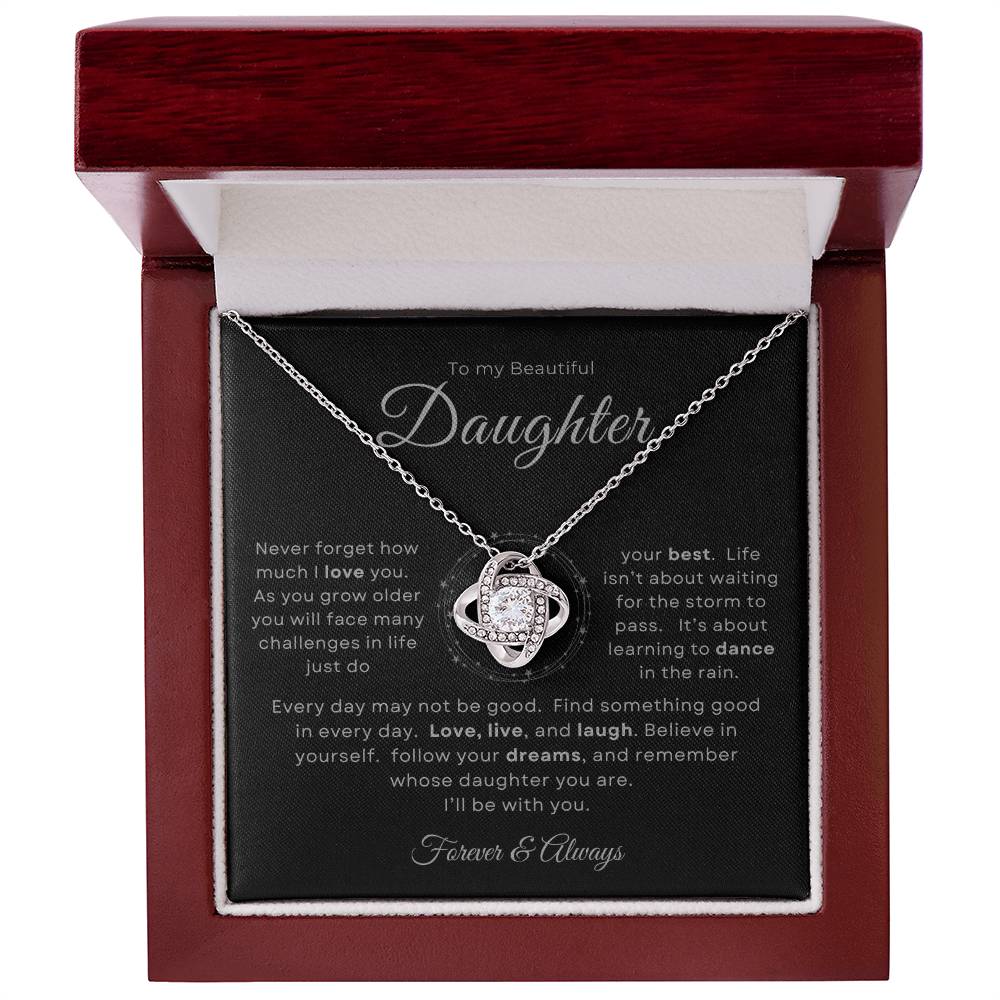 To my Beautiful Daughter Love Knot Pendant - Silver Card