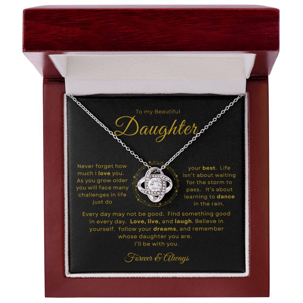 To my Beautiful Daughter Love Knot Pendant - Gold Card