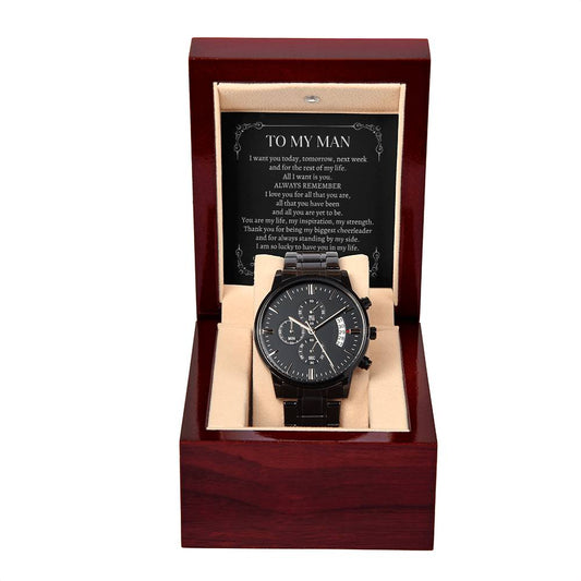 To My Man Black Chronograph Watch