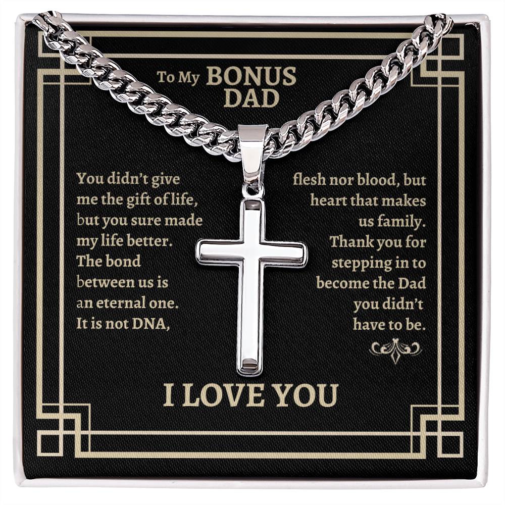 To My Bonus Dad Artisan Cross Necklace